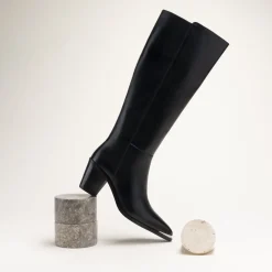 Bottes NOIR Femme CUIR Motif Uni Fermeture éclair