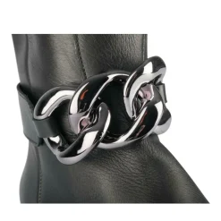 Bottes NOIR Femme CUIR Motif Chaîne Fermeture éclair