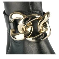 Bottes NOIR Femme CUIR Motif Chaîne Fermeture éclair