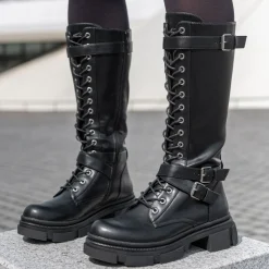 Bottes NOIR Femme Motif Uni Lacets
