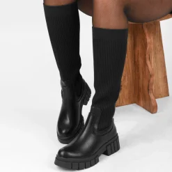 Bottes NOIR Femme Motif Uni Elastique