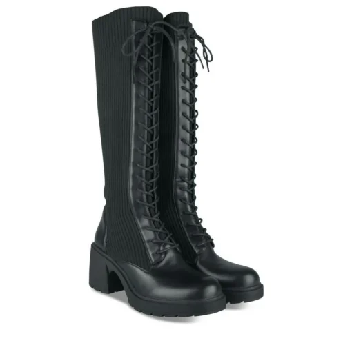 Bottes NOIR Femme Motif Uni Lacets