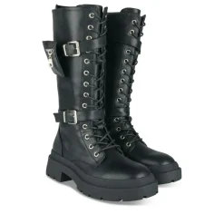 Bottes NOIR Femme Motif Uni Lacets