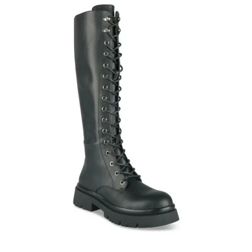 Bottes NOIR Femme Motif Uni Lacets