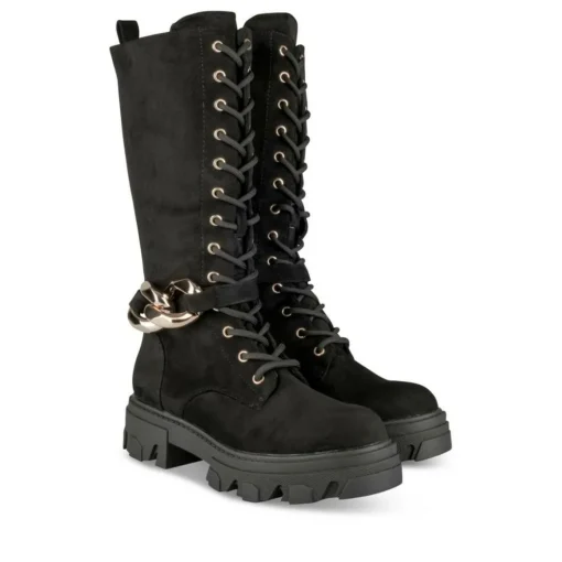 Bottes NOIR Femme Motif Uni Lacets
