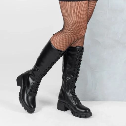 Bottes NOIR Femme Motif Uni Lacets