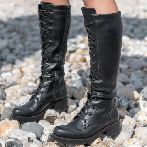Bottes NOIR Femme Motif Uni Lacets