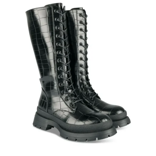 Bottes NOIR Femme Motif Uni Lacets