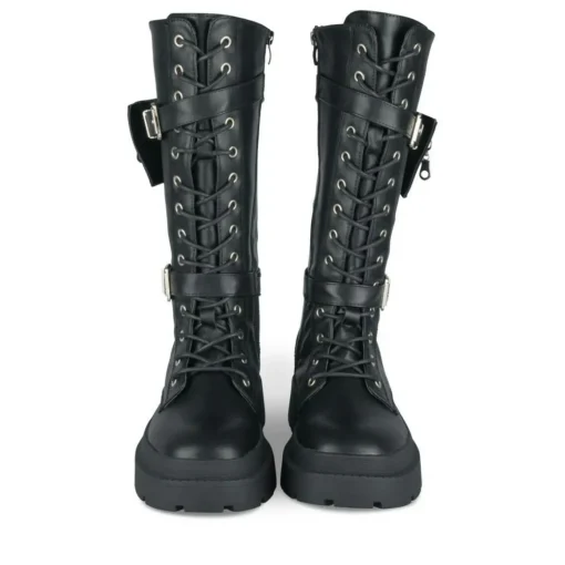 Bottes NOIR Femme Motif Uni Lacets