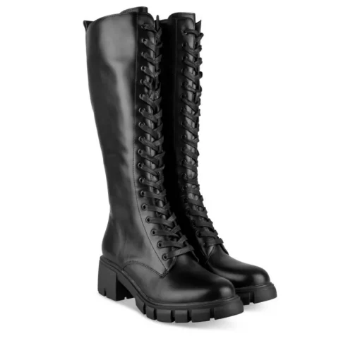 Bottes NOIR Femme Motif Uni Lacets