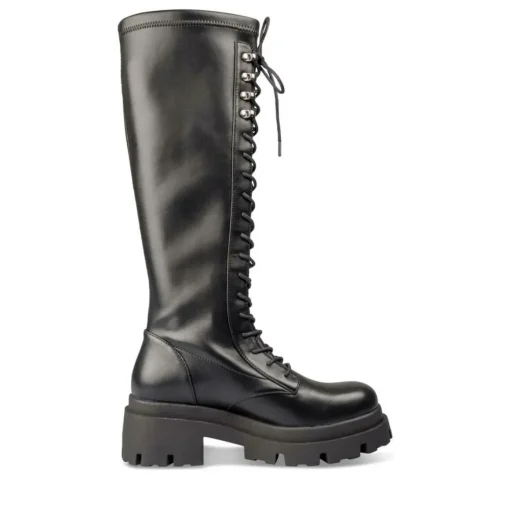 Bottes NOIR Femme Motif Uni Lacets