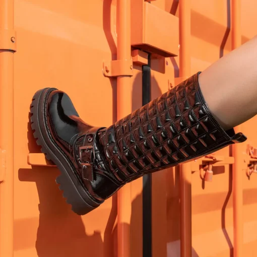 Bottes NOIR Femme Motif Vernis Fermeture éclair