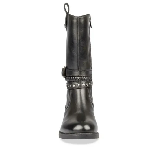 Bottes NOIR Fille CUIR Motif Uni Fermeture éclair