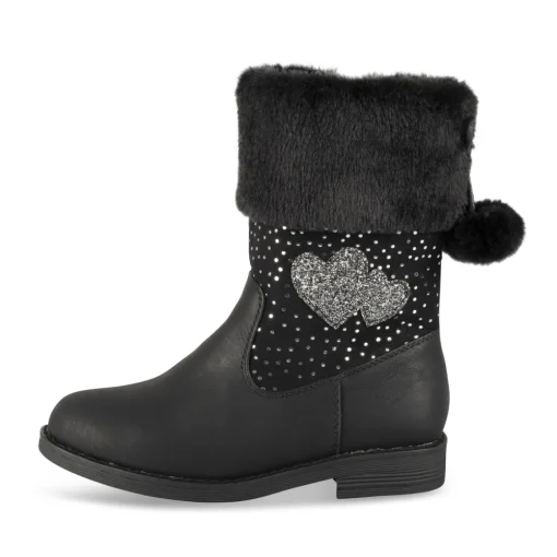 Bottes NOIR Fille Motif Coeurs Fermeture éclair