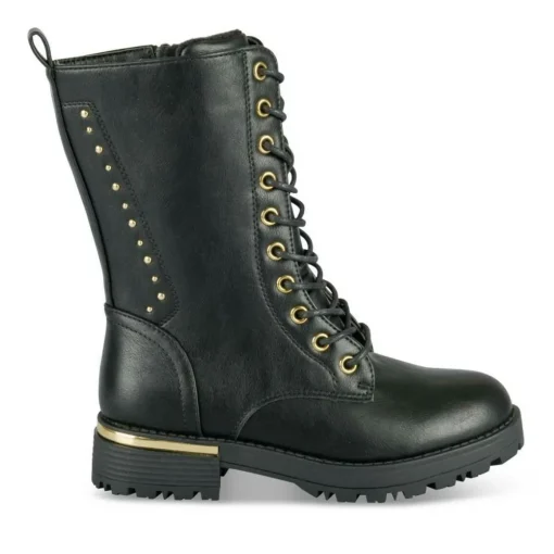 Bottes NOIR Fille Motif Clouté Lacets