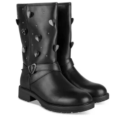 Bottes NOIR Fille Motif Coeurs Fermeture éclair