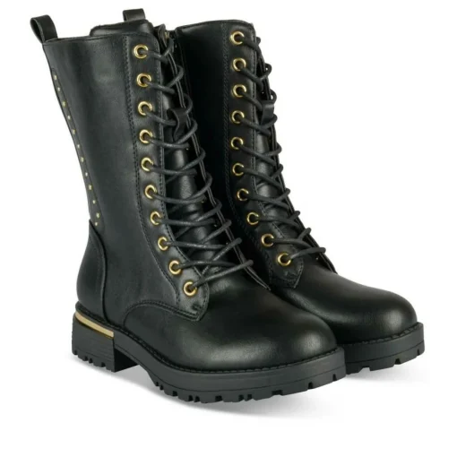 Bottes NOIR Fille Motif Clouté Lacets