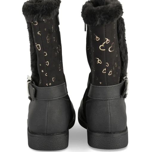 Bottes NOIR Fille Motif Coeurs Fermeture éclair