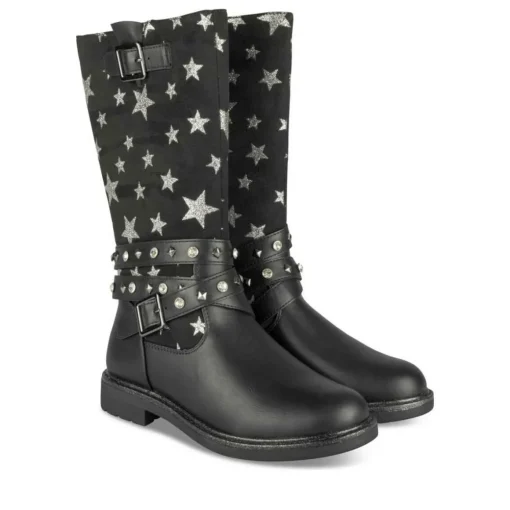 Bottes NOIR Fille Motif Etoiles Fermeture éclair