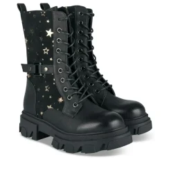 Bottes NOIR Fille Motif Etoiles Lacets