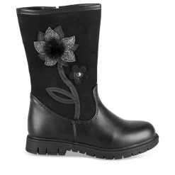 Bottes NOIR Fille Motif Fleuri Fermeture éclair