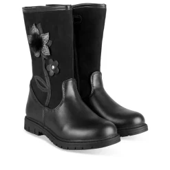 Bottes NOIR Fille Motif Fleuri Fermeture éclair