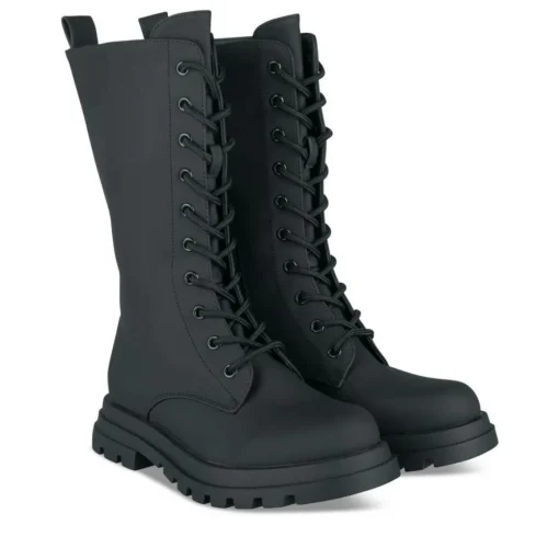 Bottes NOIR Fille Motif Uni Lacets