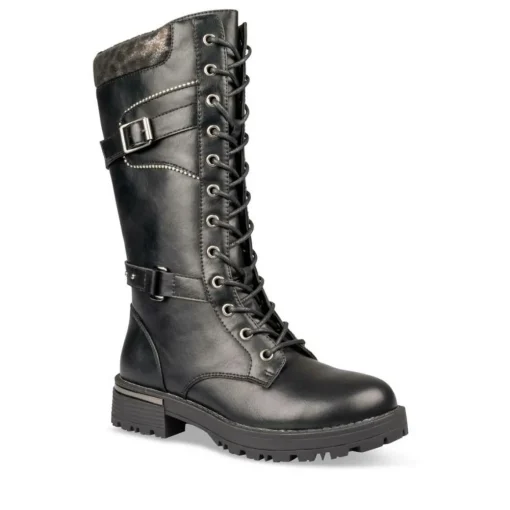 Bottes NOIR Fille Motif Uni Lacets