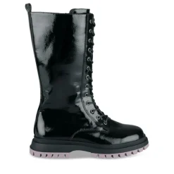 Bottes NOIR Fille Motif Vernis Lacets