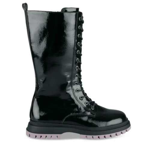 Bottes NOIR Fille Motif Vernis Lacets