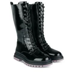 Bottes NOIR Fille Motif Vernis Lacets