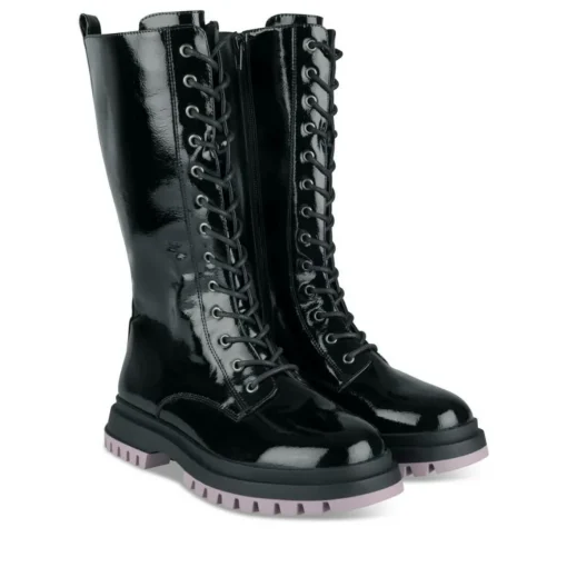 Bottes NOIR Fille Motif Vernis Lacets