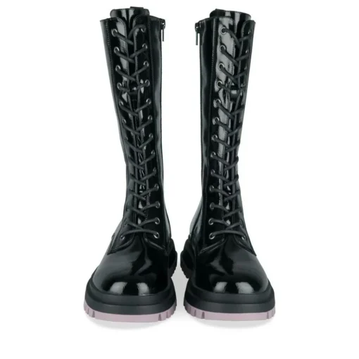 Bottes NOIR Fille Motif Vernis Lacets