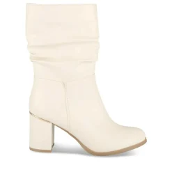 Bottes Plissé BEIGE Femme Motif Uni Fermeture éclair