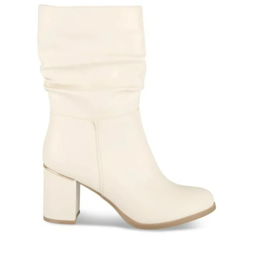 Bottes Plissé BEIGE Femme Motif Uni Fermeture éclair