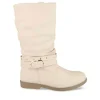Bottes Plissé BEIGE Femme Motif Uni Fermeture éclair