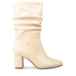 Bottes Plissé BEIGE Femme Motif Uni Fermeture éclair