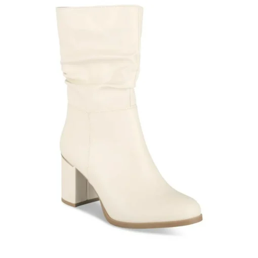 Bottes Plissé BEIGE Femme Motif Uni Fermeture éclair