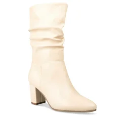Bottes Plissé BEIGE Femme Motif Uni Fermeture éclair