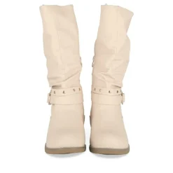 Bottes Plissé BEIGE Femme Motif Uni Fermeture éclair