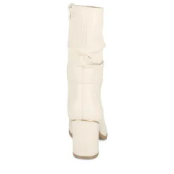 Bottes Plissé BEIGE Femme Motif Uni Fermeture éclair