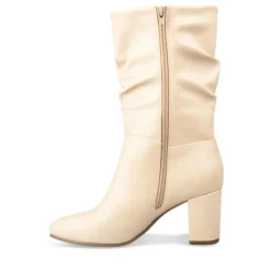 Bottes Plissé BEIGE Femme Motif Uni Fermeture éclair