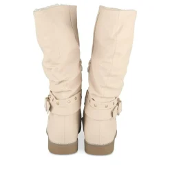 Bottes Plissé BEIGE Femme Motif Uni Fermeture éclair