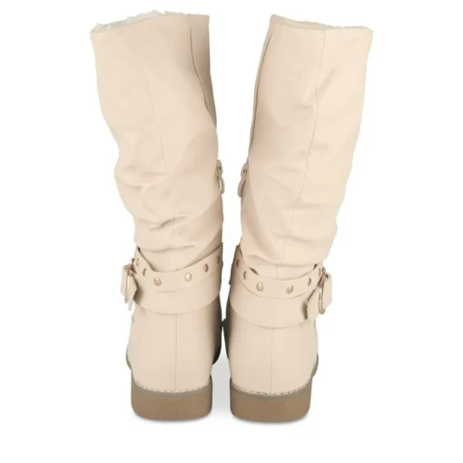 Bottes Plissé BEIGE Femme Motif Uni Fermeture éclair