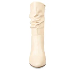Bottes Plissé BEIGE Femme Motif Uni Fermeture éclair