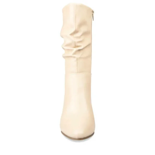 Bottes Plissé BEIGE Femme Motif Uni Fermeture éclair