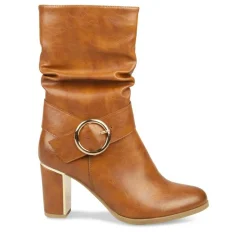 Bottes Plissé COGNAC Femme Fermeture éclair
