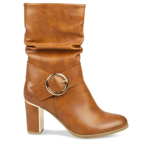 Bottes Plissé COGNAC Femme Fermeture éclair
