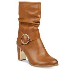 Bottes Plissé COGNAC Femme Fermeture éclair
