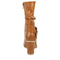 Bottes Plissé COGNAC Femme Fermeture éclair